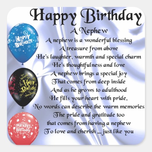 Nephew Poem - Happy Birthday Vierkante Sticker (Voorkant)