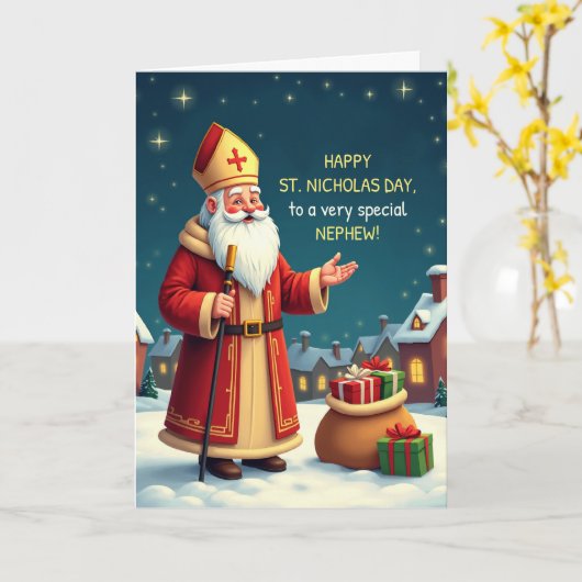 Nephew St Nicholas Day Smiles and Warm Wishes Kaart (Gele Bloem)