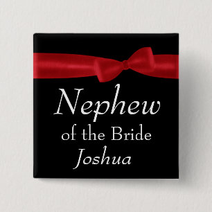 NEPHEW VAN BRIDE Red Bow Wedding Custom Name Vierkante Button 5,1 Cm