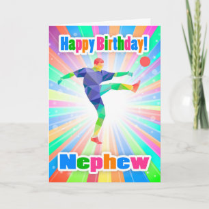 Nephew, Voetbalspeler Birthday Colorful Abstract Kaart