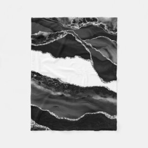 Nepmarmer Agate Zwart Wit Trendy Modern Steen Fleece Deken