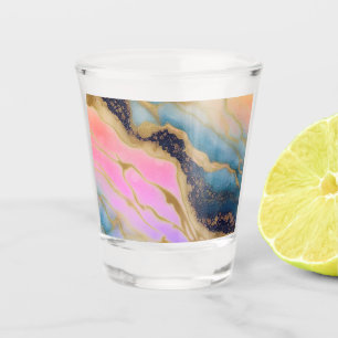 Nepmarmer Navy, Aqua, Roze, Gouden Cadeautas Shot Glas