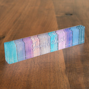 Neppa Paarse Roze Turquoise Houten Planken Naambordje