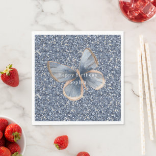 Neppe Blauwe Denim Vlinder Glitter Verjaardag Servet