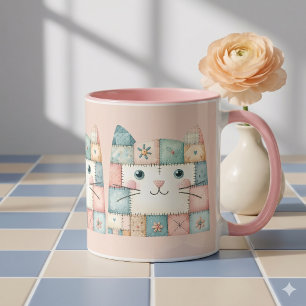 Neppe Lapwork Pastel Cottage Kitty Gezicht Roze Mok