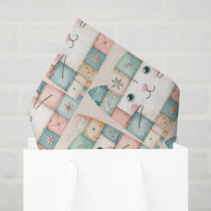 Neppige Patchwork Pastel Cottage Kat Kop Tissuepapier