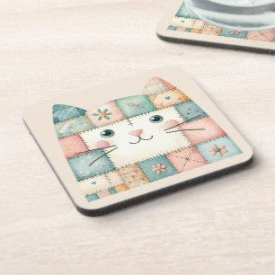 Neppige Patchwork Pastel Cottage Kitty Gezicht Bier Onderzetter