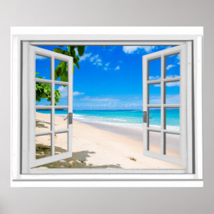 Nepraam raam Met Tropisch Strand Oceaanszicht Poster