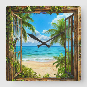 Nepraam Zomer Strand Huisdecoratie Vierkante Klok