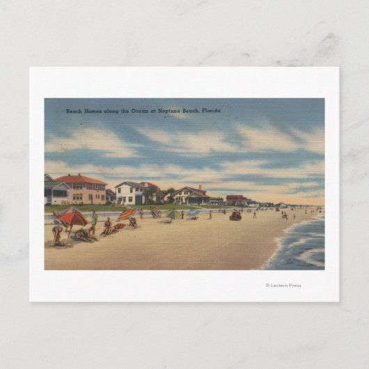Neptune Beach, FL - Uitzicht van Ocean Front Homes Briefkaart (Voorkant)