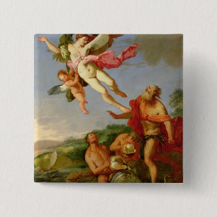 Neptune Nadering Coronis, 1665-70 (olie op canvas) Vierkante Button 5,1 Cm