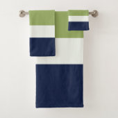Neptunes, Seashell, Green and Navy Stripes Bad Handdoek (Insitu)