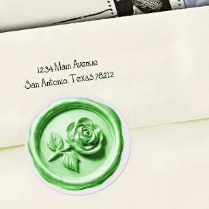 Nepwaszegel groene roos 2 diepe indruk ronde sticker