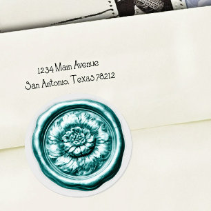Nepwaszegel Pioen Turquoise Blauw Ronde Sticker