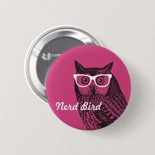 Nerd Bird  Graphic Owl Button (Voorkant /achterkant)