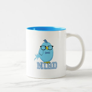 Nerd Bird Schattige Blauwe Vogel met Bril Tweekleurige Koffiemok