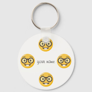 Nerd Emoji Face en '' Jouw naam here " Sleutelhanger