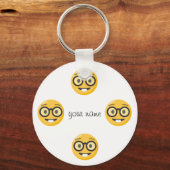 Nerd Emoji Face en '' Jouw naam here " Sleutelhanger (Voorkant)