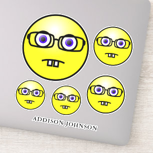 Nerd Geek Emoji Yellow Face Collectie Naam toevoeg Sticker