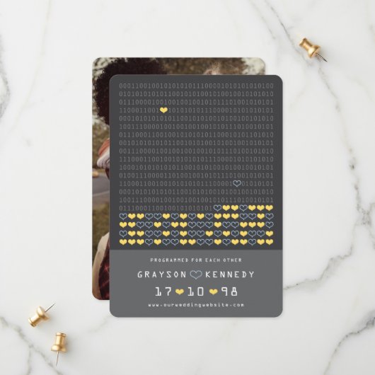 Nerd Geprogrammeerd Voor Liefde Binaire Code Bewaa Save The Date (Voorkant / Achterkant in situ)