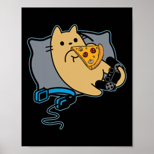 Nerdachtige Pizza Eet Gamer Kat Game Gepauzeerd  Poster