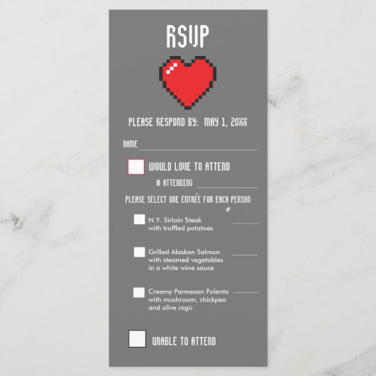 Nerdy 8-bits Bride & Groom RSVP Menu (Voorkant)