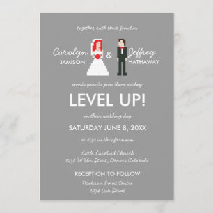 Nerdy 8-bits Bride & Groom Wedding Invitation Kaart
