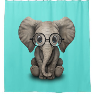 Nerdy Baby Elephant Wearing Glasses Douchegordijn