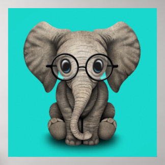 Nerdy Baby Elephant Wearing Glasses Poster