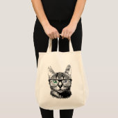 Nerdy Cat Hipster Kitten in glas Tote Bag (Voorkant (product))