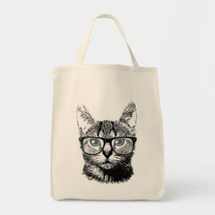 Nerdy Cat Hipster Kitten in glas Tote Bag
