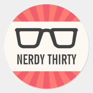 Nerdy dertig verjaardagsfeestje met geeky bril ronde sticker