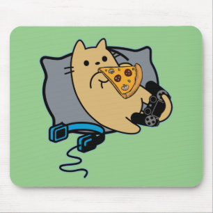 Nerdy Gamer Cat Eating Pizza Game Pauzza Game Pauz Muismat