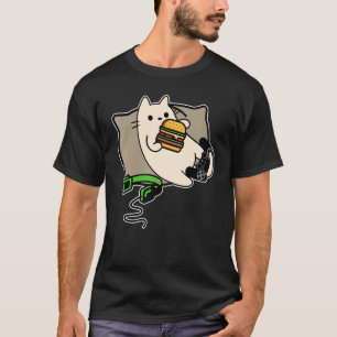 nerdy Gamer kat eet hamburger game laden T-shirt