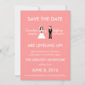 Nerdy Pink 8-bits bride & Groom Save the Dates Save The Date (Voorkant)