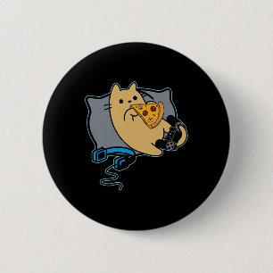 Nerdy Pizza Eating Gamer Cat Game Paused Ronde Button 5,7 Cm