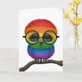 Nerdy Rainbow Gay Pride Baby Uil Chic Kaart (Gele Bloem)