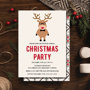 Nerdy Rendier Kerstfeest uitnodiging