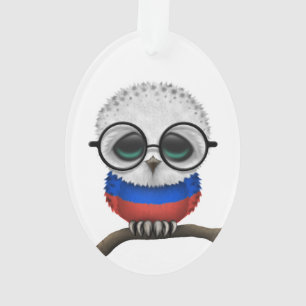 Nerdy Russian Baby Owl Chic Ornament