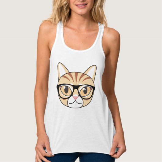 Nerdy Tabby Kat met Bril Tanktop (Voorkant)