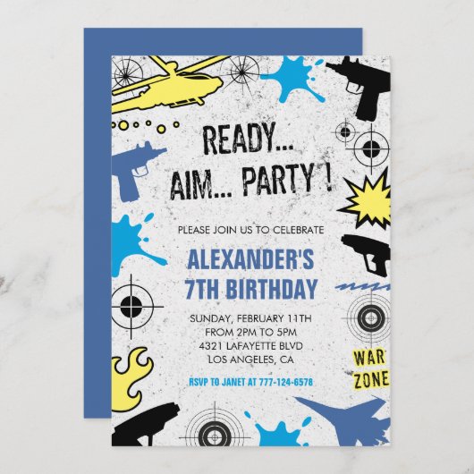 Nerf invitations anniversaire dart guerre chasse e (Devant / Derrière)