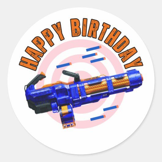 Nerf Pistool Partij Stickers. Minigun Decor. Ronde Sticker (Voorkant)