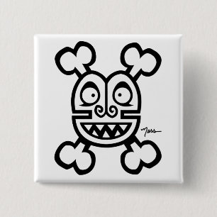 NESS SKULL en BOT LOGO Vierkante Button 5,1 Cm