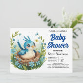Nest Bohemian Whimsical Bird Boy Baby shower Kaart (Staand voorkant)