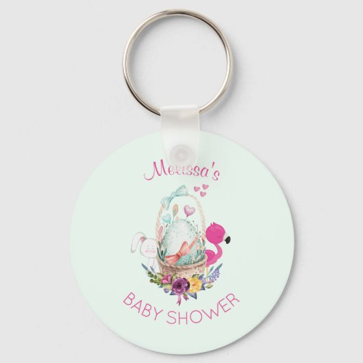 Nest-ei met flamingo en konijn baby shower sleutelhanger (Voorkant)