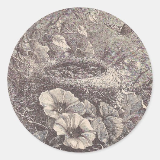 Nest, Flowers en Butterfly Ronde Sticker (Voorkant)