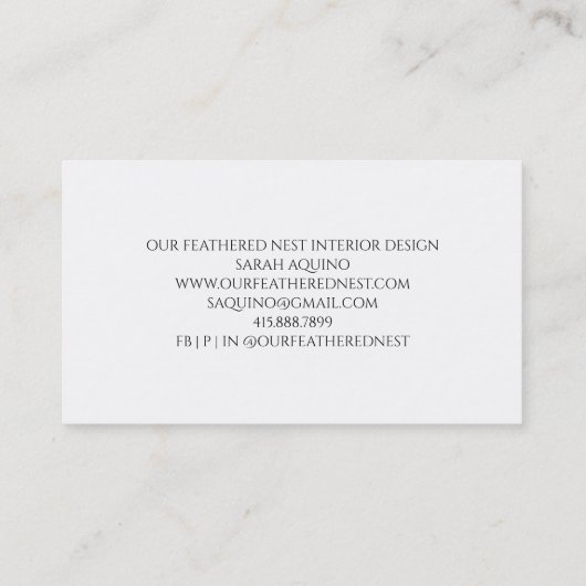 Nest of Twigs Feathered Nest Interior Design Visitekaartje (Achterkant)