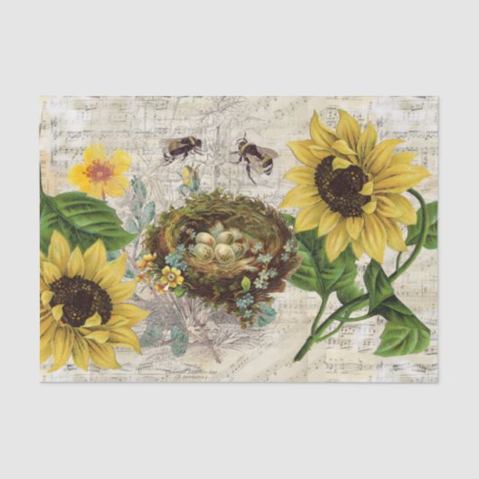  Nest Sunflower Music Tissue Paper Tissuepapier (Voorkant)