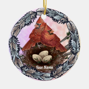 Nest van Kardinalen Keramisch Ornament