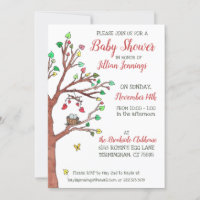Nest Waterverf Tree Whimsical Baby shower